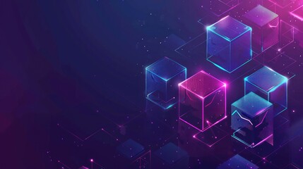 Abstract blockchain, futuristic technology. distributed data storage. Network connection technology. Cubes and squares