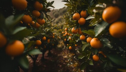 an orange grove with lots of oranges growing on the trees generative ai