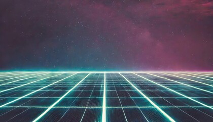 retro style sci fi future synthwave background futuristic perspective grid landscape digital cyber surface suitable for design party flyer banner poster or cover style 80s or 90s 3d illustration - obrazy, fototapety, plakaty