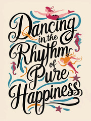 Seahorses flowers and starfish  ocean inspired color palette typography custom vector illustration