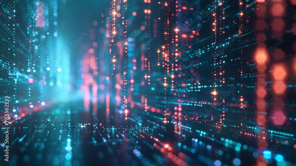 Poster futuristic cyberspace background with glowing data transfer structures technology concept illustrati