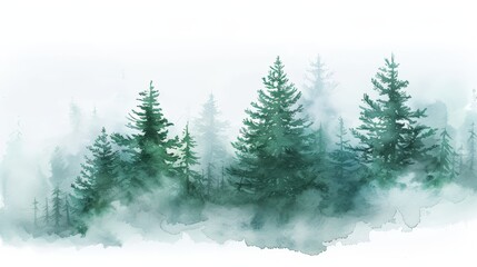 Fototapeta na wymiar Trees in the snow watercolor painting