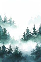 Fototapeta premium Watercolor painting of a forest with pine trees