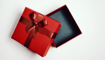 open red gift box with lid cut out on white background valentine present top view