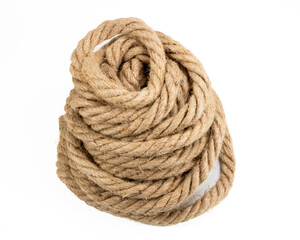 Closeup of a pile of rope isolated on white background