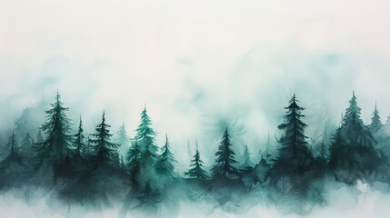 Misty forest trees painting
