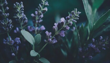 flower violet lavender herb and green leaves eucalyptus