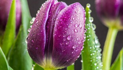 a purple tulip with water drops on it