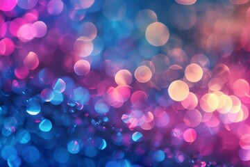 Abstract blurred bokeh background with blue yellow an pink light dots