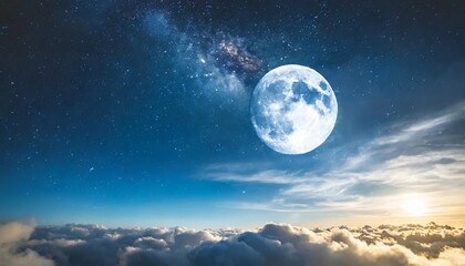 Obraz na płótnie Canvas celestial elegance captivating moon night sky with stars clouds and touch of mystical blue perfect for portraying beauty of astronomy and dreams