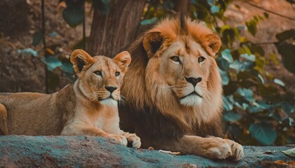 cute portrait of a male lion and female lioness