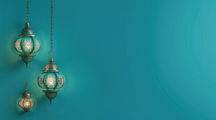 Ramadan Kareem with golden crescent moon, golden lantern, islamic decorative elements template