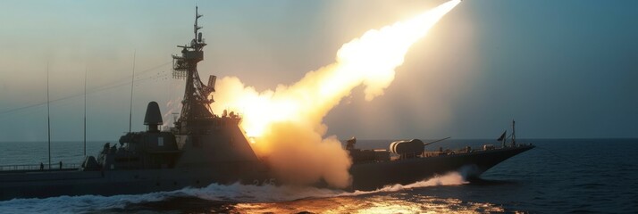 Missile being launched from a warship