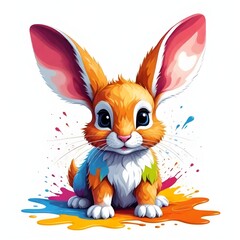 Whimsical Rabbit with Paintbrush and Creative Splash