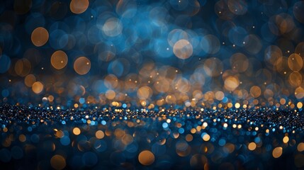 festive abstract background with dark blue and gold glitter particles bokeh effect christmas holiday concept abstract photo - obrazy, fototapety, plakaty