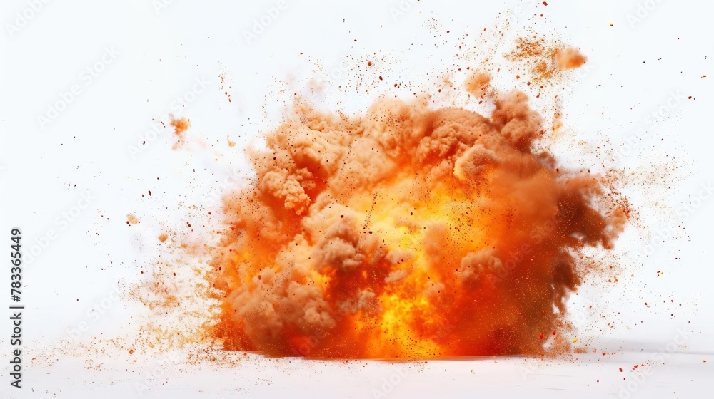 Poster fiery ball explosion vfx element for compositing on white background