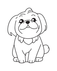 Dog Coloring Page for Kids, Cute Dog Vector, Dog black and white, Dog illustration
