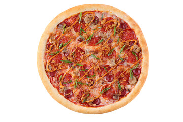 Appetizing Pepperoni Pizza, on a white background, isolate, for a food delivery site,