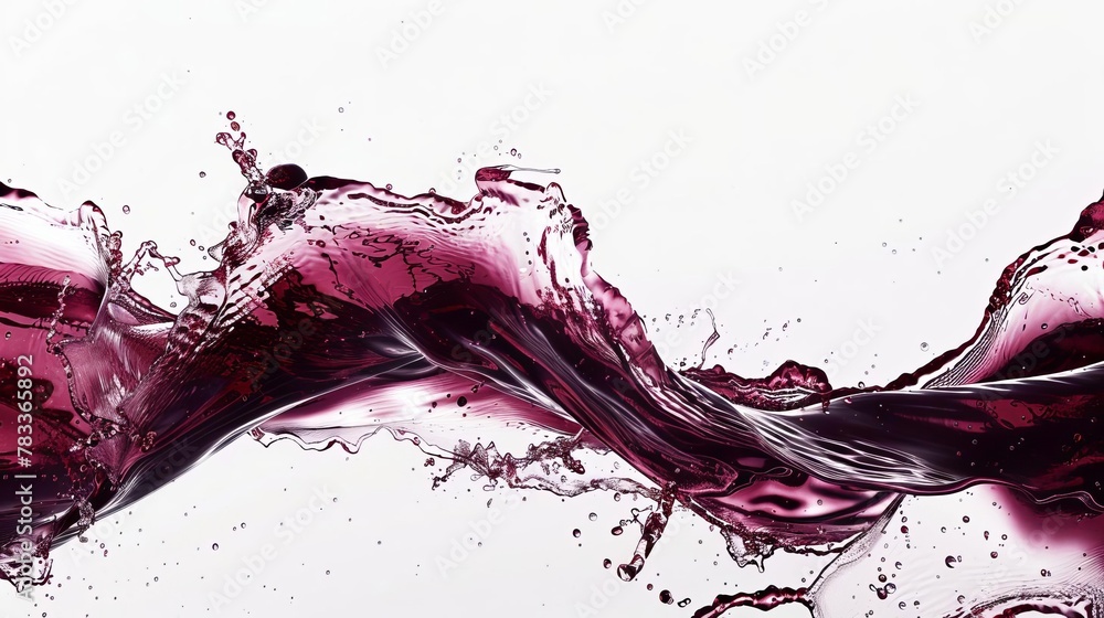 Poster flowing dark red wine splash frozen in abstract futuristic texture on transparent