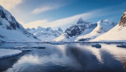 Fototapeta na wymiar winter arctic mountain ranges illustration landscape cold water scenery sky travel winter arctic mountain ranges