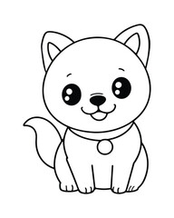 Dog Coloring Page for Kids, Cute Dog Vector, Dog black and white, Dog illustration