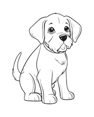 Dog Coloring Page for Kids, Cute Dog Vector, Dog black and white, Dog illustration