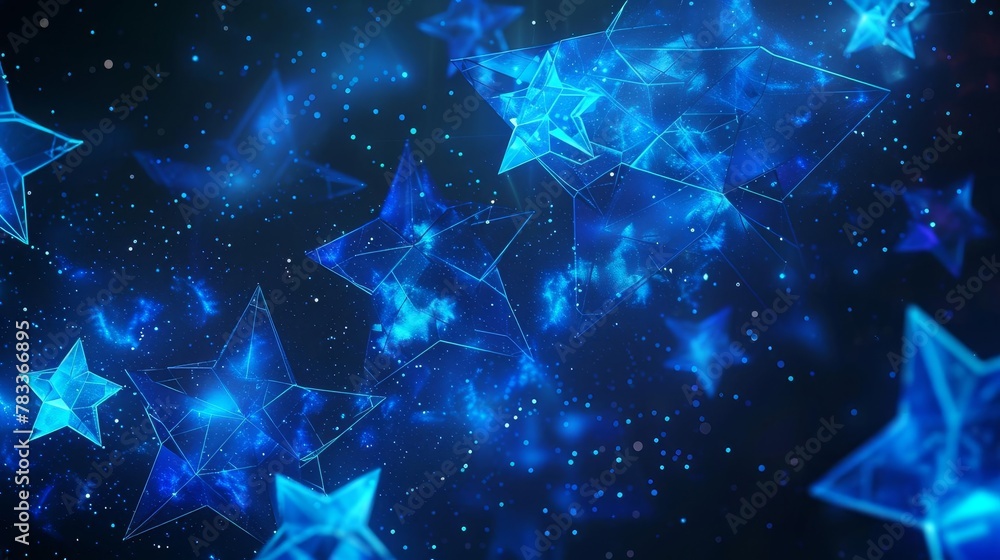 Poster futuristic abstract background with interconnected blue stars forming a low poly wireframe structure