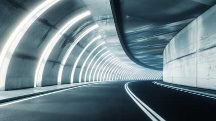 futuristic 3d rendering of an architectural tunnel on a highway with empty asphalt road - obrazy, fototapety, plakaty