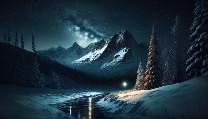 winter dark fantasy harsh landscape digital art illustration
