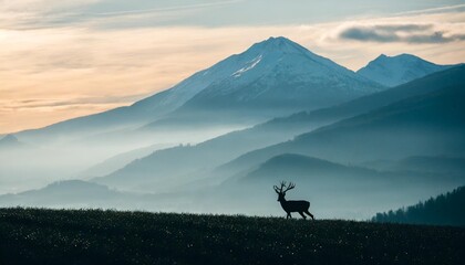 misty deer silhouette landscape