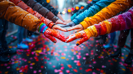 Fototapeta premium Friends Holding Hands at LGBTQ+ Memorial