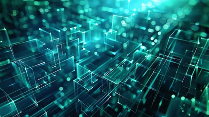 futuristic blue and green 3d abstract technology background geometric shapes and glowing lines digital innovation and progress concept 3d illustration