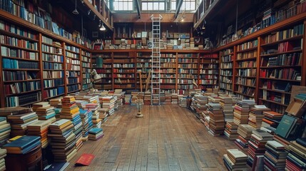 Room Filled With Books and Ladder