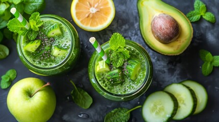 Glasses Filled With Green Smoothies