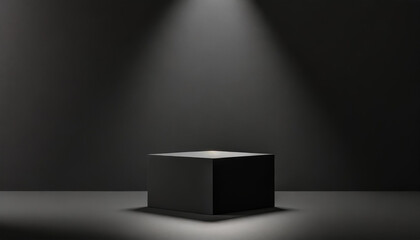 Black product background empty cube podium stage 3d object with abstract light minimal pedestal presentation platform display or modern dark space geometric studio show stand scene luxury