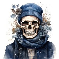 Watercolor Skeleton, clipart Illustration, Generative Ai