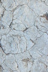 Vertical image of a dry and broken up salt desert