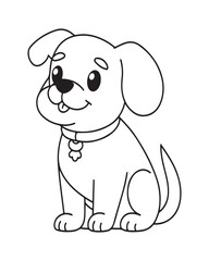 Dog Coloring Page for Kids, Cute Dog Vector, Dog black and white, Dog illustration