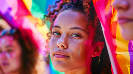 Fototapeta premium Diverse Teens at LGBTQ+ Rights Rally, Pride Portrait