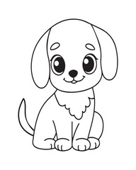 Dog Coloring Page for Kids, Cute Dog Vector, Dog black and white, Dog illustration