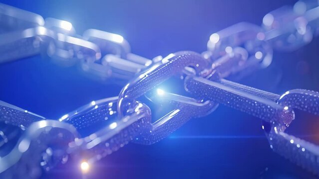 A detailed view of a strong steel chain captured against a black background, An Video depicting the transparency element of blockchain, AI Generated