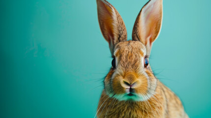 Fototapeta na wymiar Surreal Portrait of Young Rabbit in Studio Green Setting