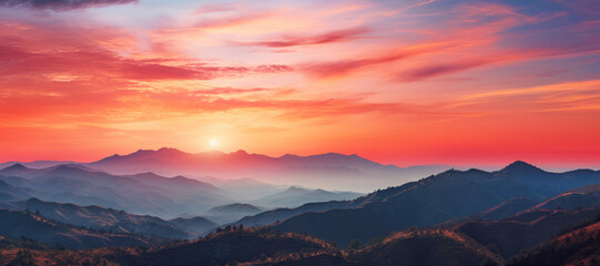 Breathtaking mountain landscape at sunset, with the colorful sky painting a stunning backdrop. - 783369836