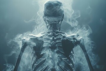 X-Ray Vision: Clavicle and Upper Limbs in Mist. Concept X-Ray Vision, Clavicle, Upper Limbs, Mist - obrazy, fototapety, plakaty