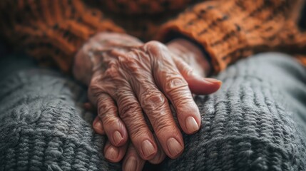Parkinson disease patient, Alzheimer elderly senior, Arthritis person's hand in support of nursing family caregiver care for disability awareness day, National care givers month, ageing society - obrazy, fototapety, plakaty