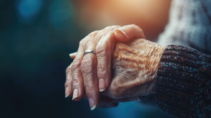 Parkinson disease patient, Alzheimer elderly senior, Arthritis person's hand in support of nursing family caregiver care for disability awareness day, National care givers month, ageing society