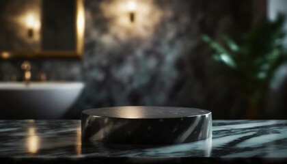 empty marble podium in blurred bathroom to place your design