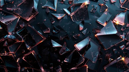 Abstract Shattered Glass Explosion in Dark Setting - obrazy, fototapety, plakaty