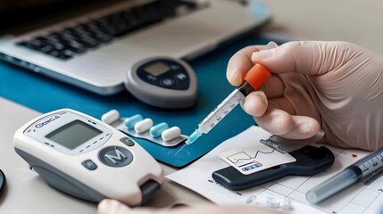 Diabetes Glucose Monitoring and Hormone Therapy for Comprehensive Healthcare Management - obrazy, fototapety, plakaty