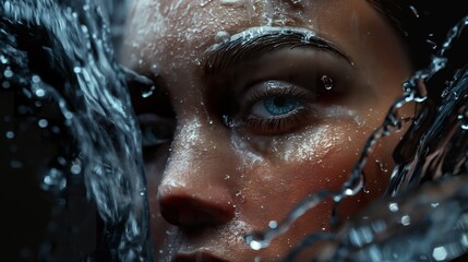 woman's face in water and drops
